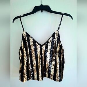 ✨ DO + BE Sparkling Sequin Cami Top Black White Gold Small NWT
